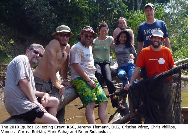 The 2010 Iquitos Collecting Crew: Kevin Cummings, Jeremy Tiemann, Daniel Graf, Cristina Pérez, Chris Phillips, Vanessa Correa Roldán, Mark Sabaj and Brian Sidlauskas.