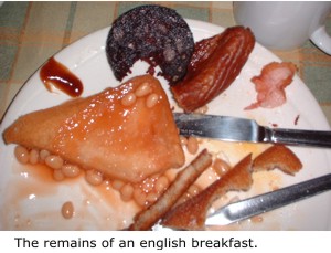 The remains of an english breakfast.