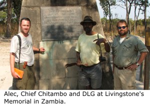 Alec Lindsay, Chief Chitambo and Daniel Graf at Livingstone's Memorial in Zambia.