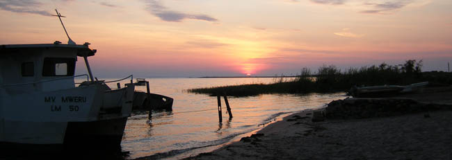 Sunset over Lake Mweru at Nchelenge, Zambia.