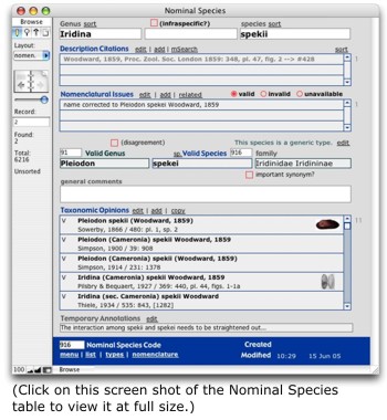 screen shot of the Nominal Species table