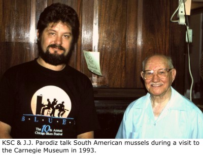 Kevin Cummings and J.J. Parodiz talk South American mussels during a visit to the Carnegie Museum in 1993.