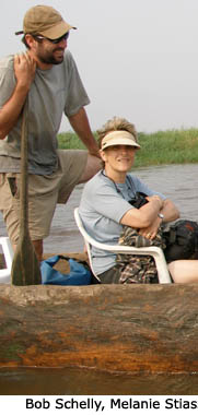 Bob Schelly, Melanie Stiassny, Kevin Cummings and Daniel Graf exploring Malebo Pool, Republic of Congo.