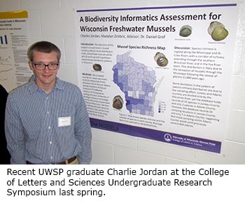 Recent UWSP graduate Charlie Jordan at the College of Letters and Sciences Undergraduate Research Symposium last spring.