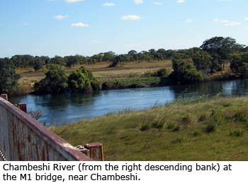 Chambeshi River (from the right descending bank) at the M1 bridge, near Chambeshi.