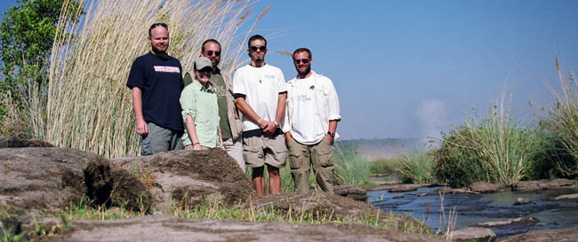 MUSSELp Crew above Victoria Falls (note the mist rising from the relative trickle that is flowing over).